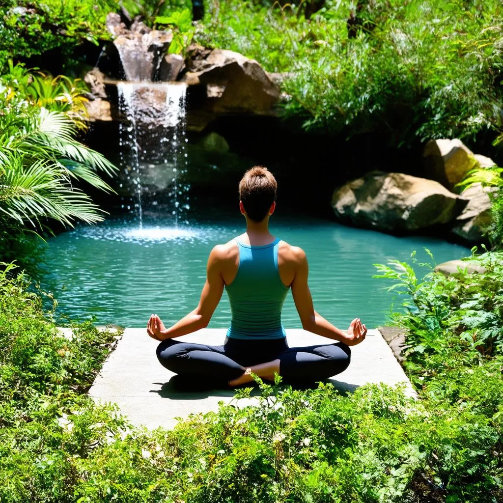 Traveler meditating in nature