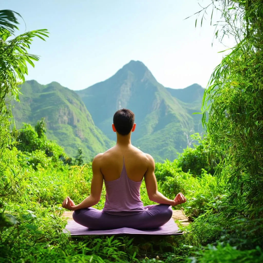 Traveler meditating in nature