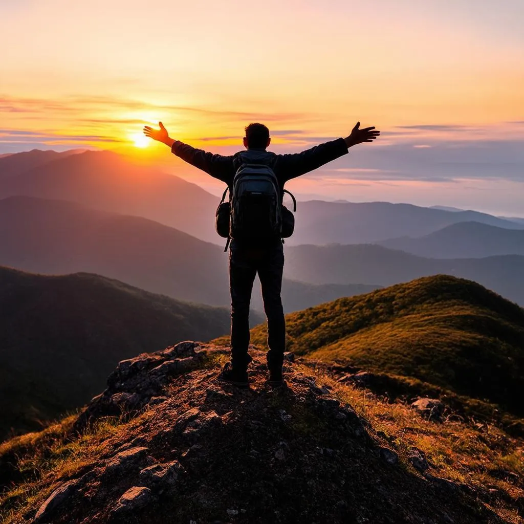 Traveler on Mountain Top