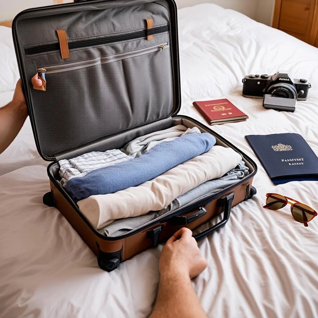 traveler packing a suitcase