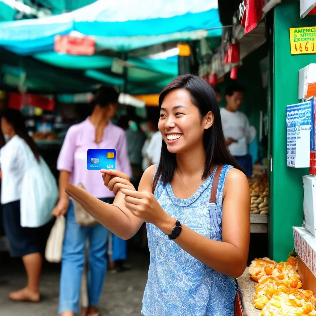 woman paying with credit card