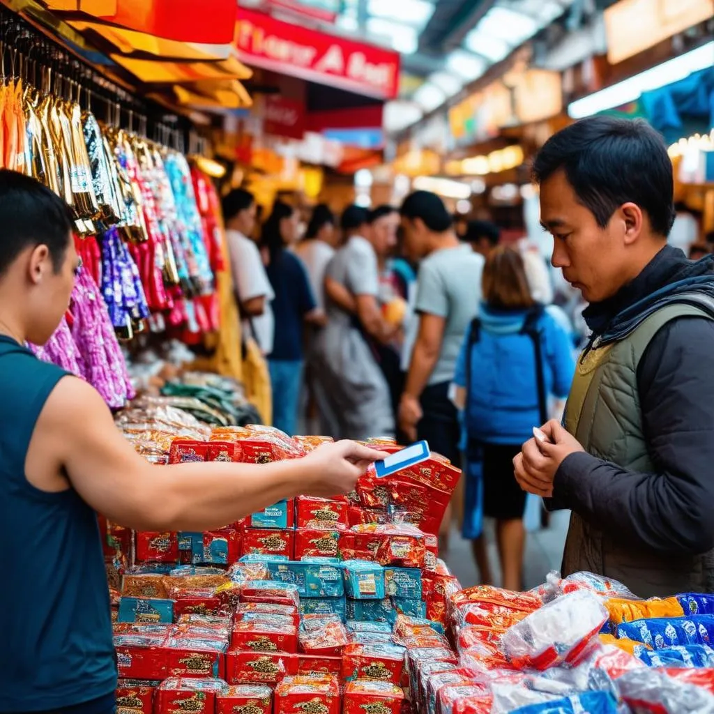 Tourist paying with credit card