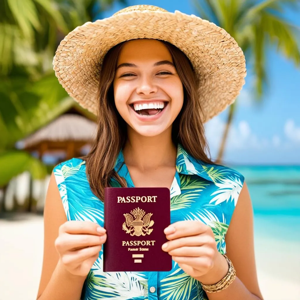 Happy traveler holding their passport