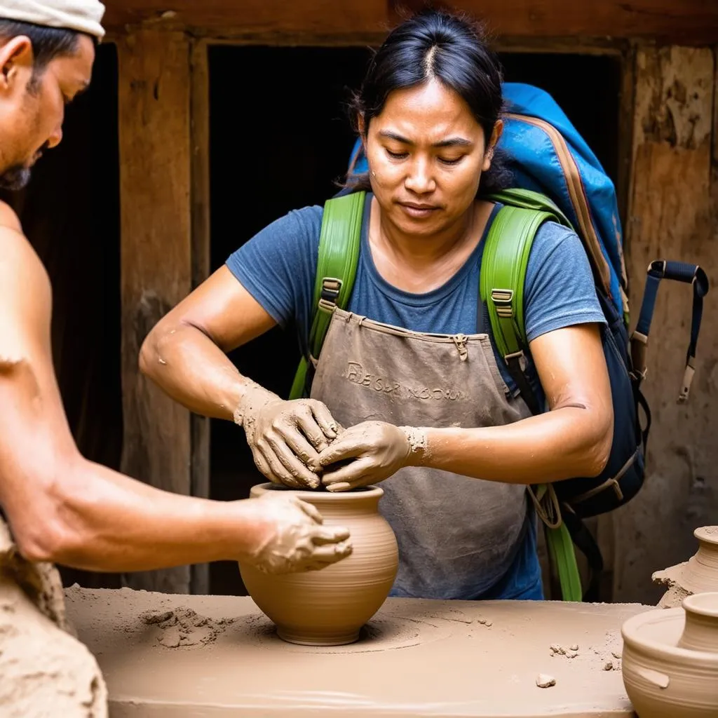 Traveler Attending a Pottery Workshop