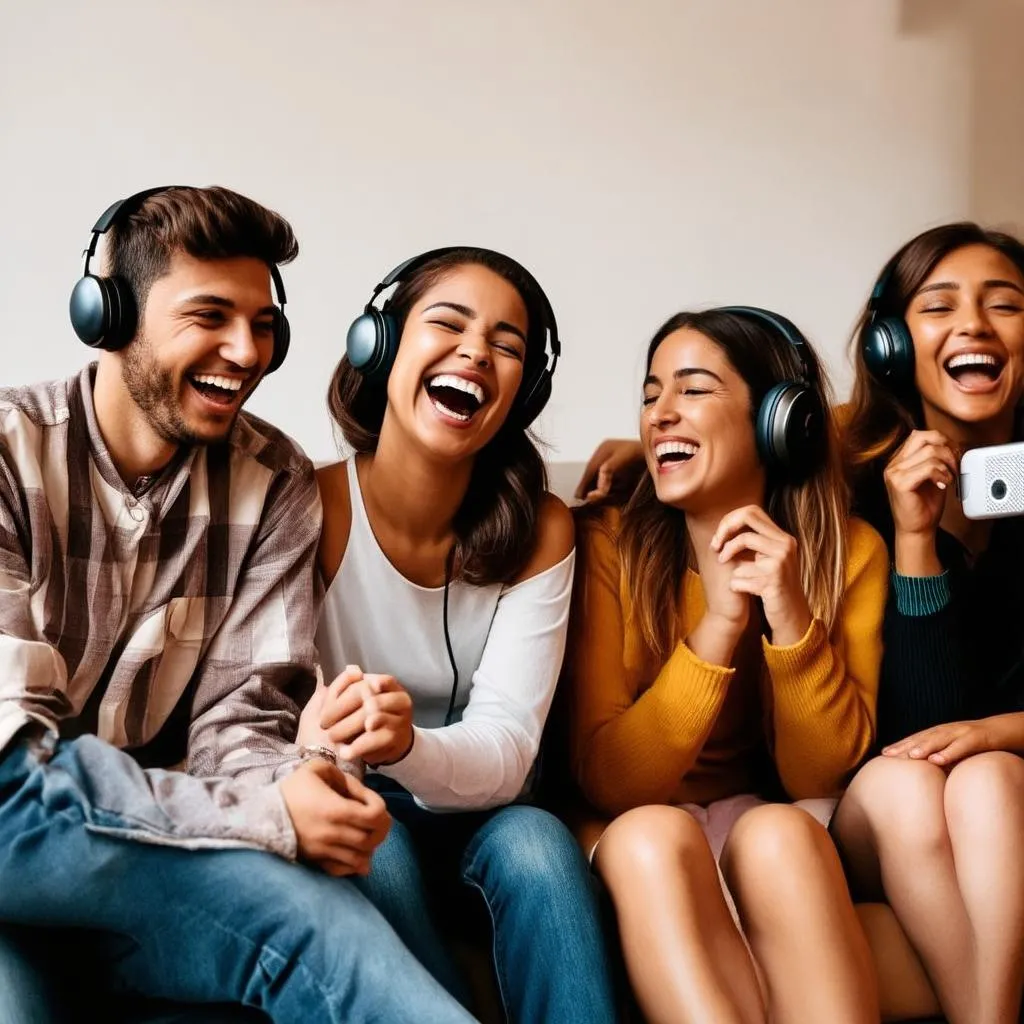 Group of friends enjoying music