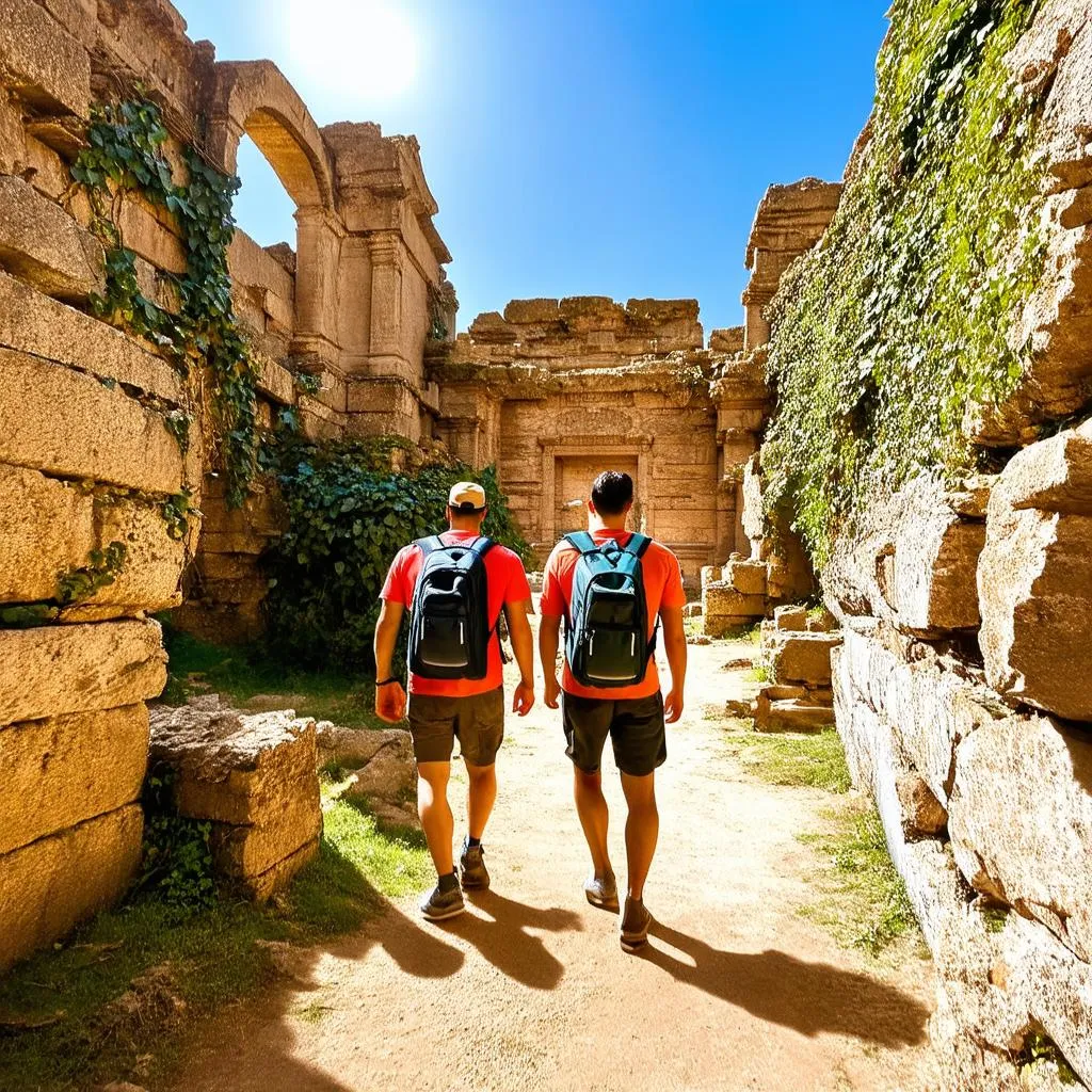 Travelers Exploring Ancient Ruins