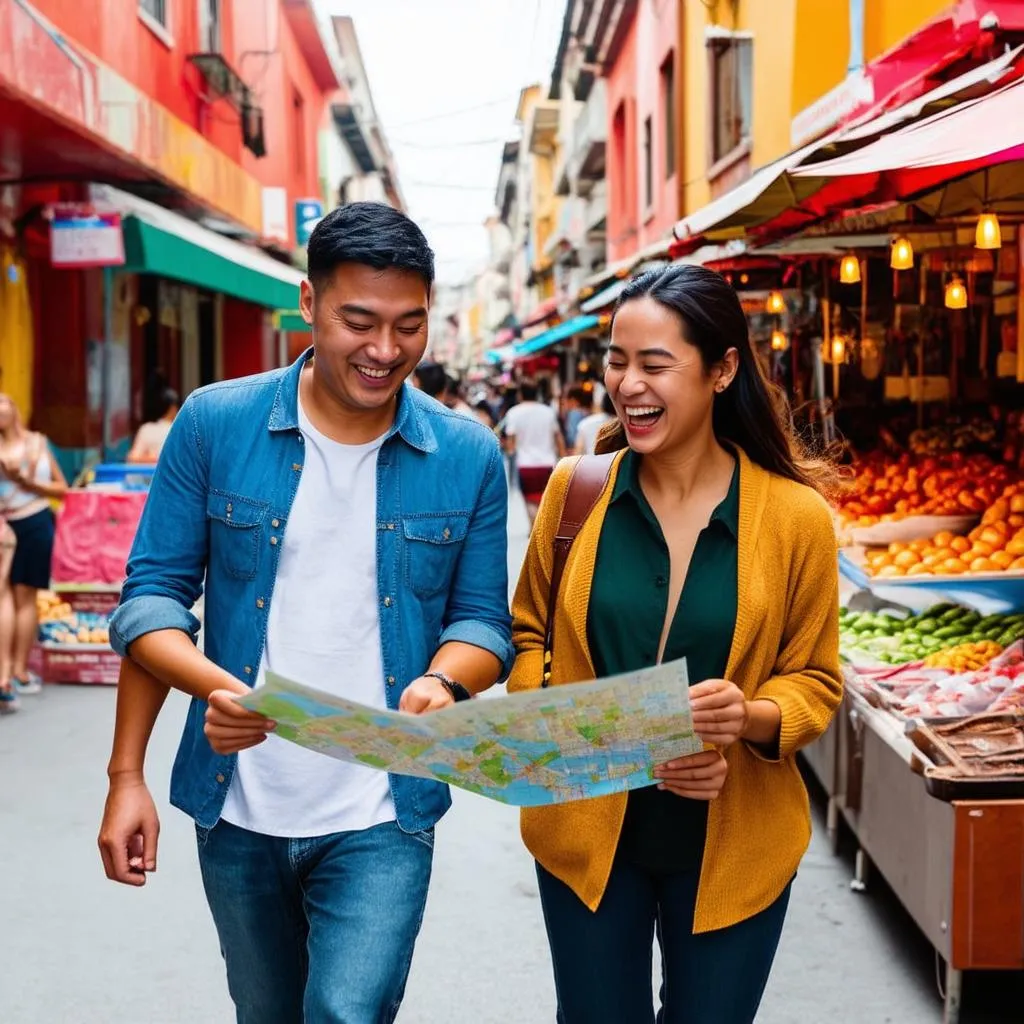 Tourists discovering a vibrant city