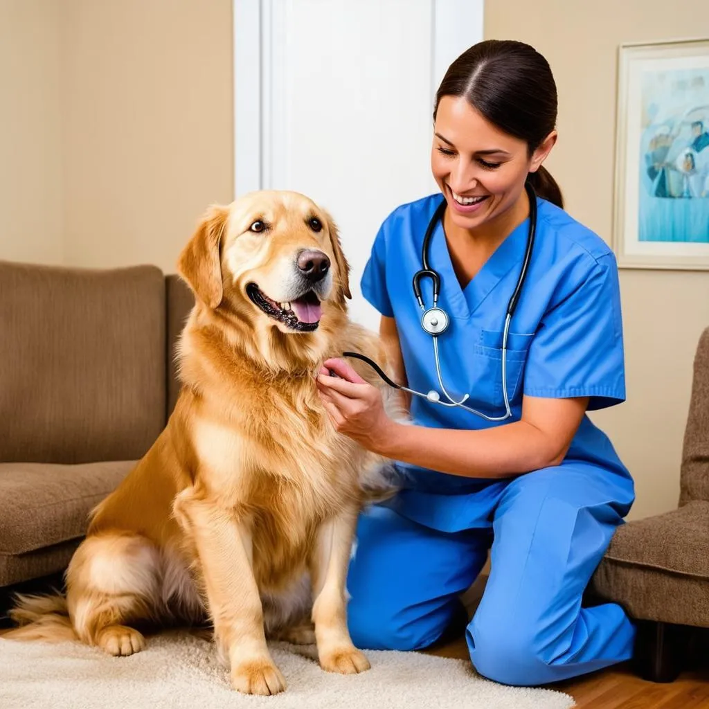 Veterinarian examining a dog