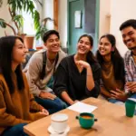 travellers meeting at a hostel