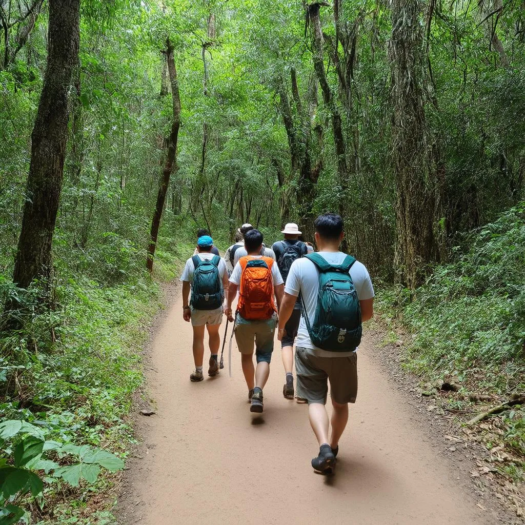 Trekking through the forest in Bau Ke