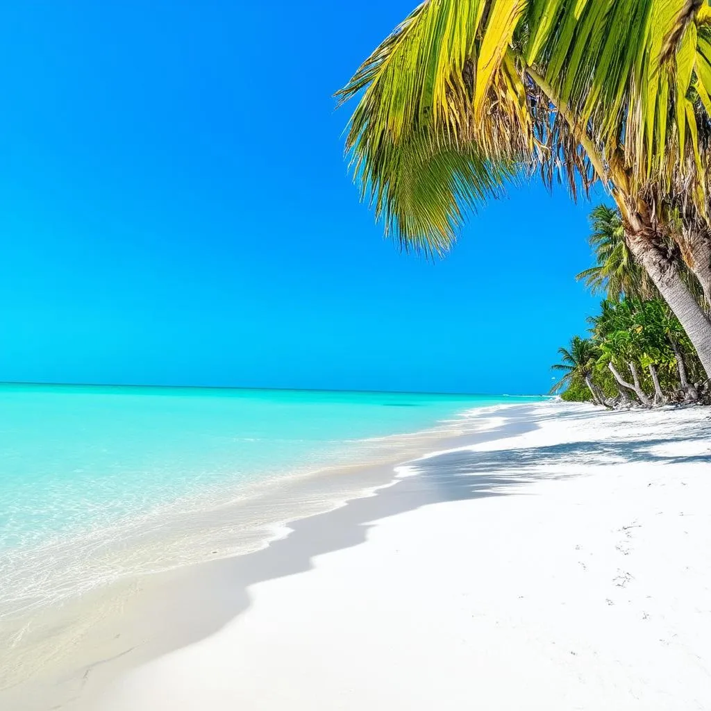 Tropical beach with palm trees