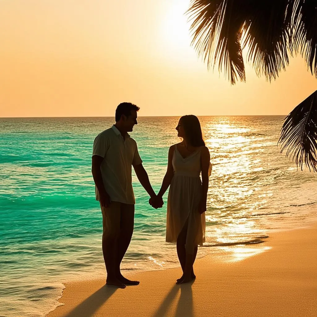 Couple Relaxing on a Tropical Beach