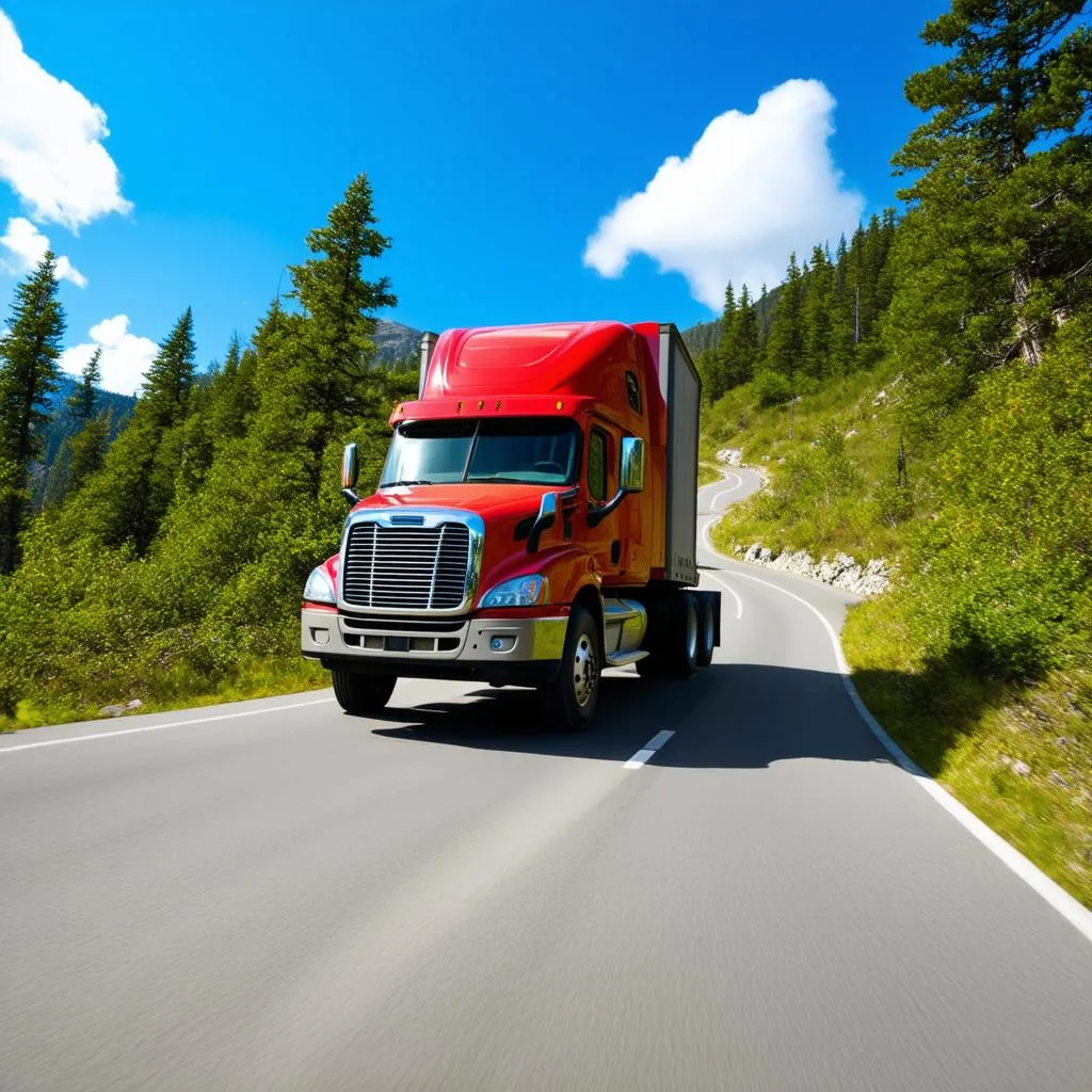 Truck Climbing Mountain Road