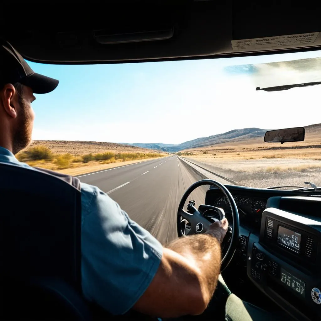 Truck driver navigating a highway