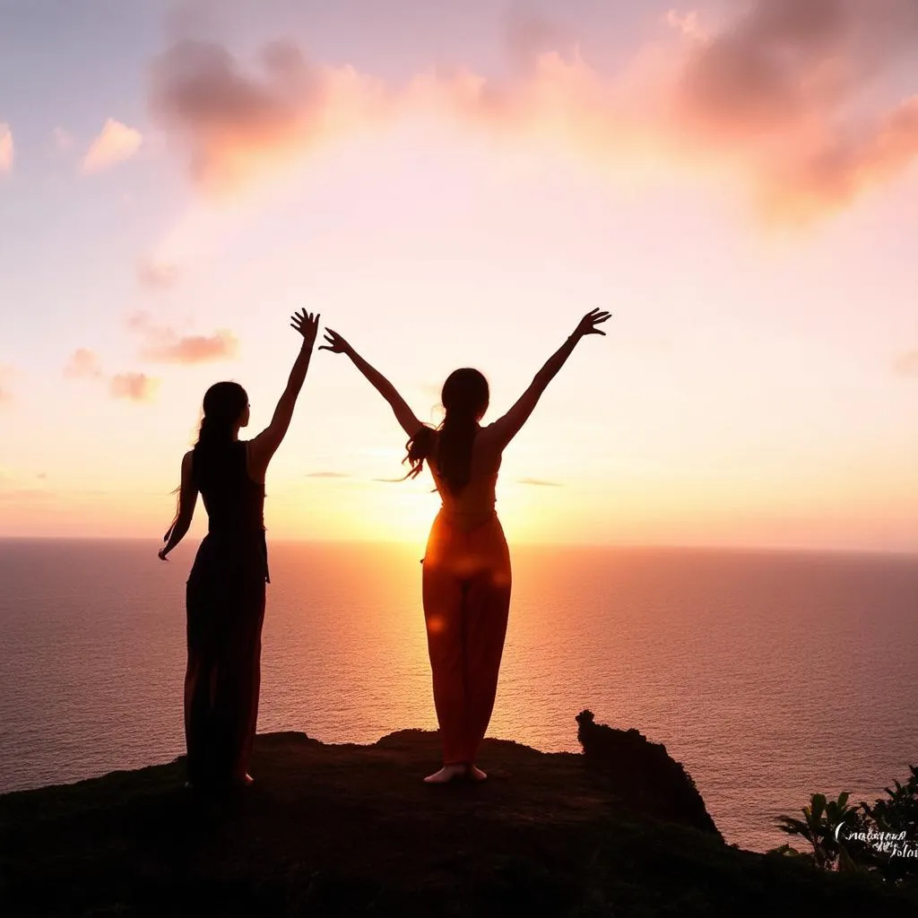 Female tourists at Uluwatu Temple, Bali