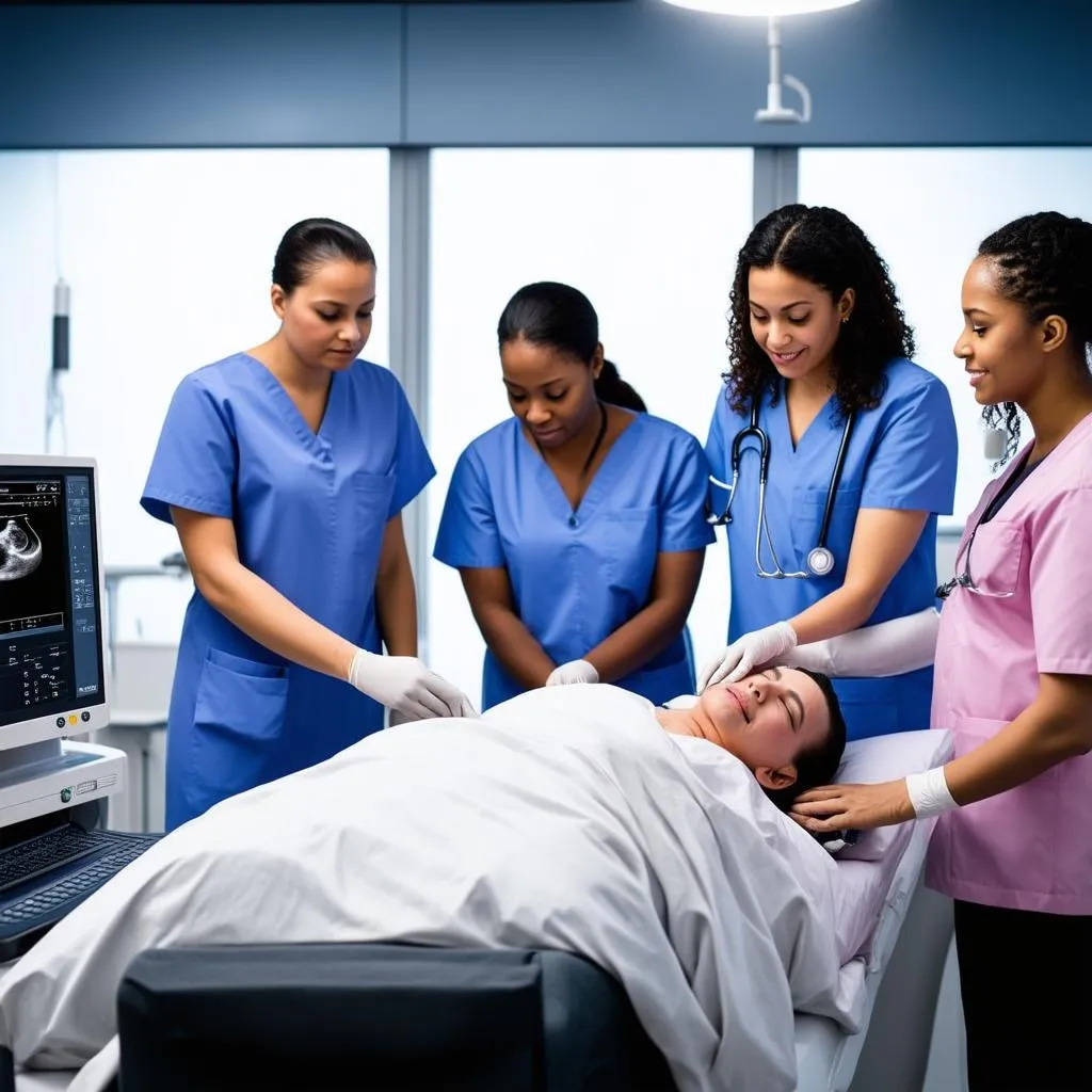 ultrasound tech examining patient