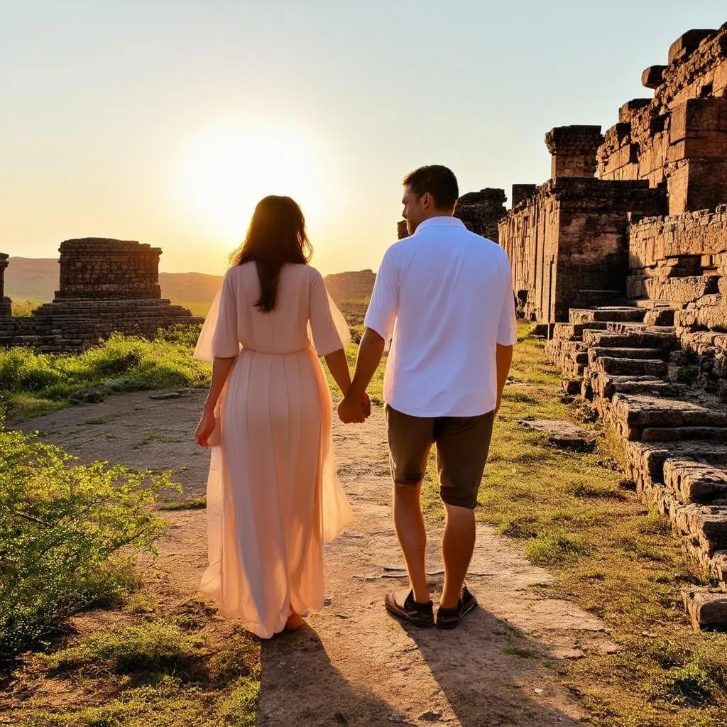 couple-holding-hands-exploring-ancient-ruins