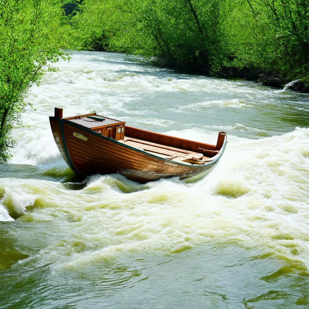 Boat Struggling Upstream