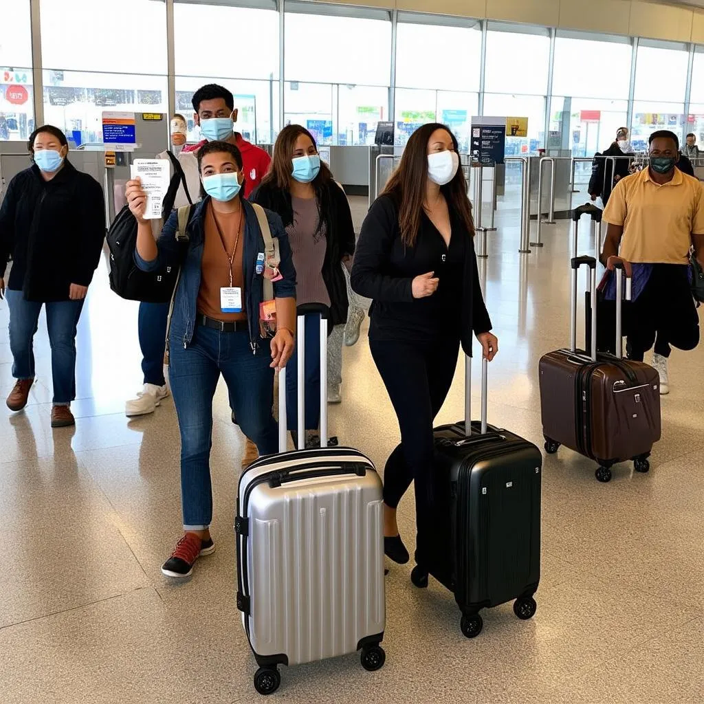 vaccinated travelers at the airport