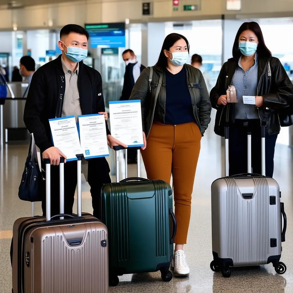 vaccinated travelers at the airport