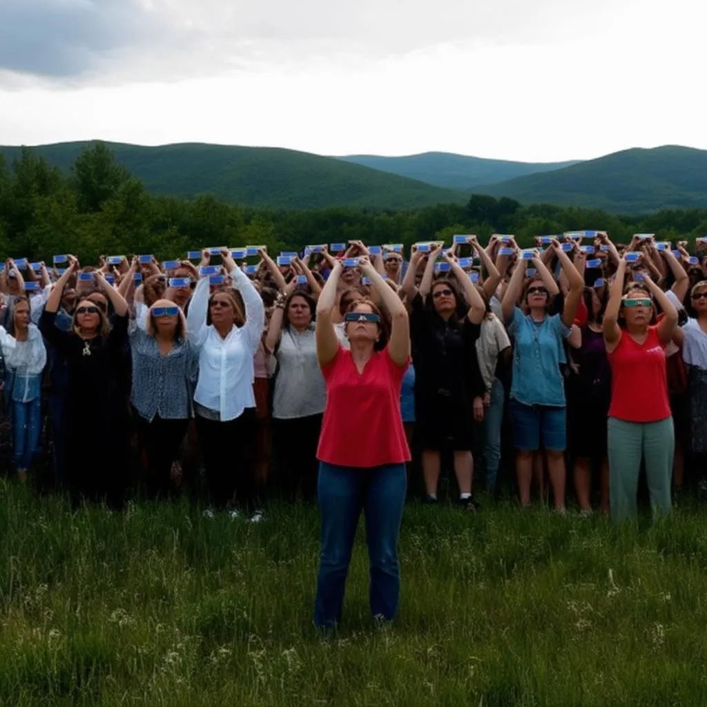 Crowds gather in a Vermont field to watch the solar eclipse