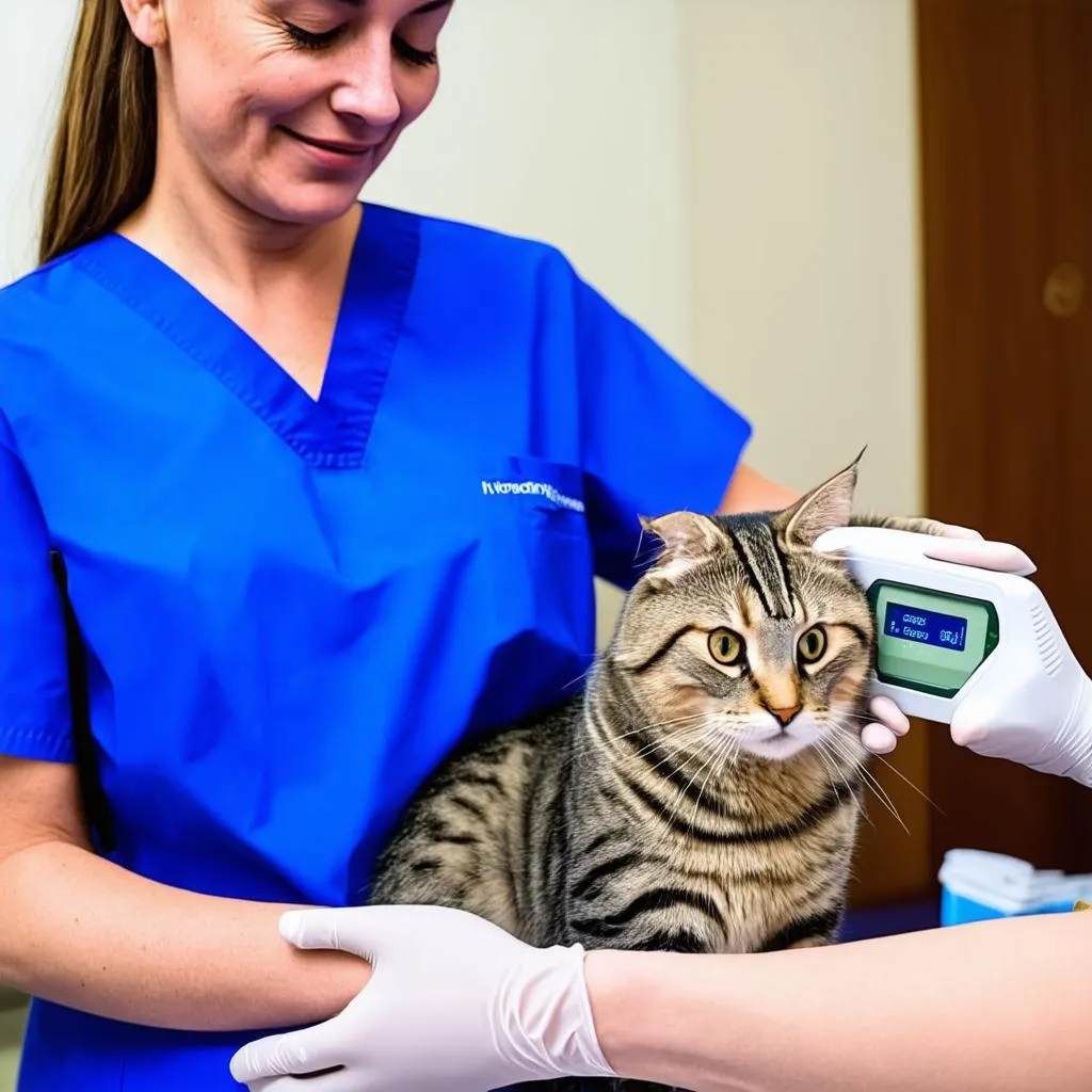 Microchipped Cat at Vet