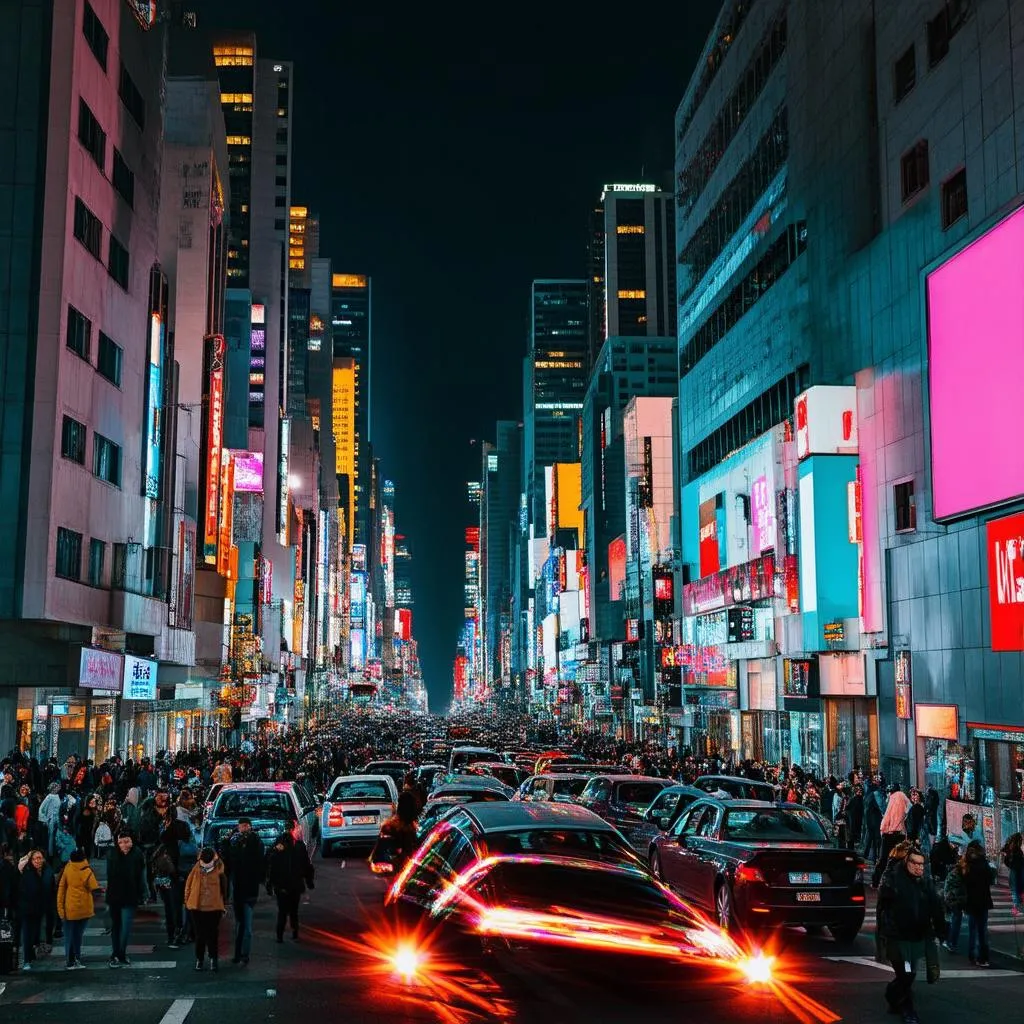 Bustling city at night