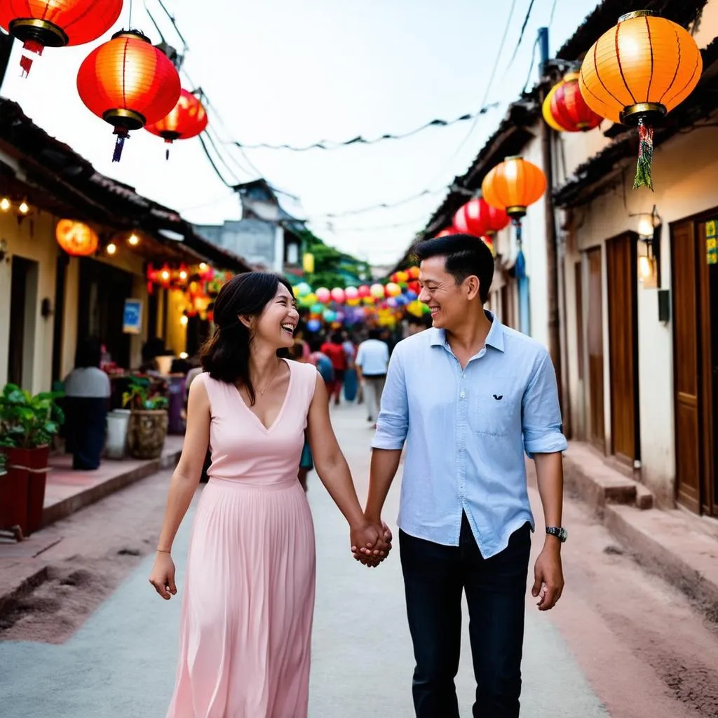 Happy couple enjoying their trip in Vietnam