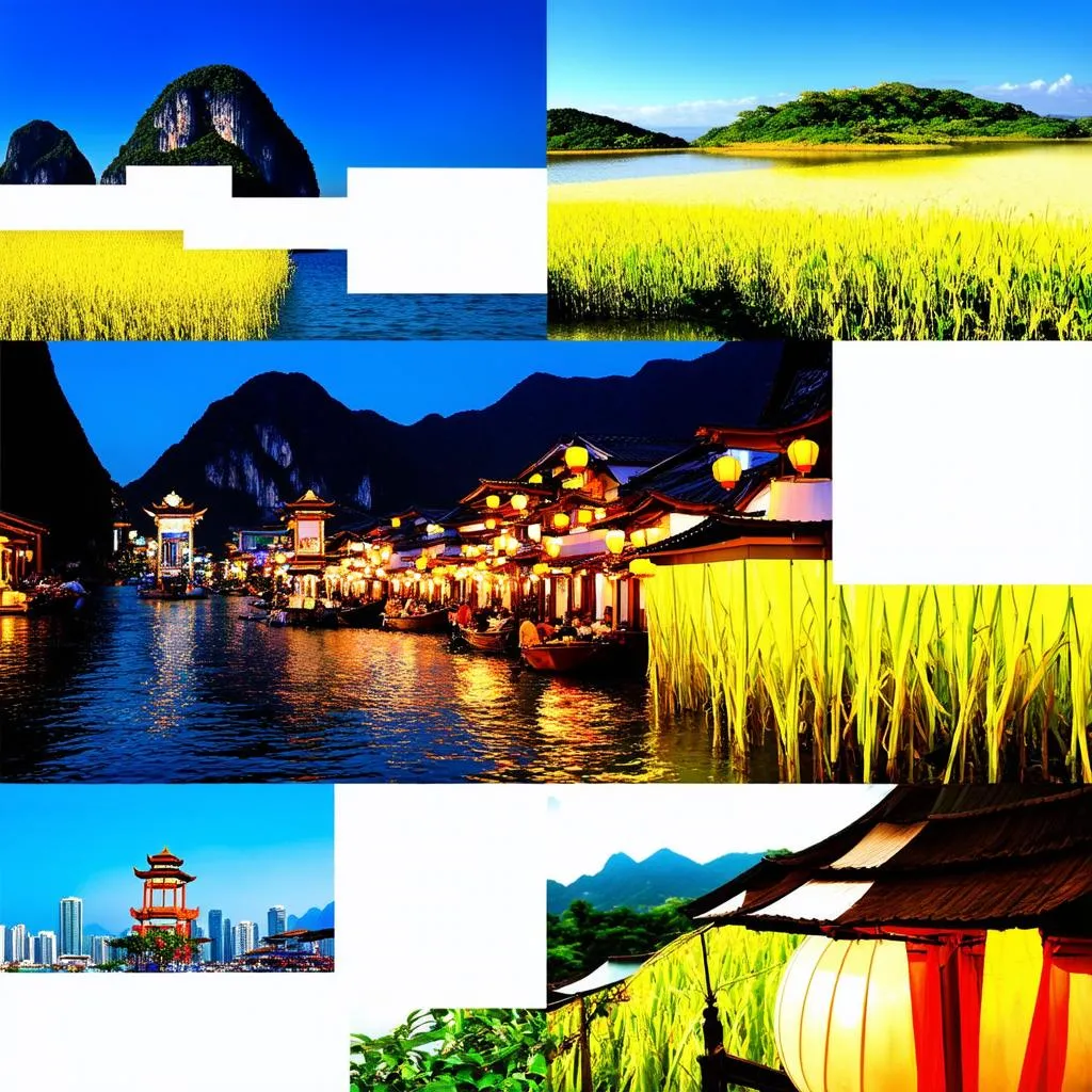 A collage showcasing the diverse landscapes and cultural attractions of Vietnam