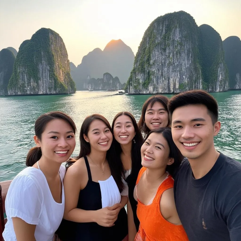 Group of friends traveling in Vietnam