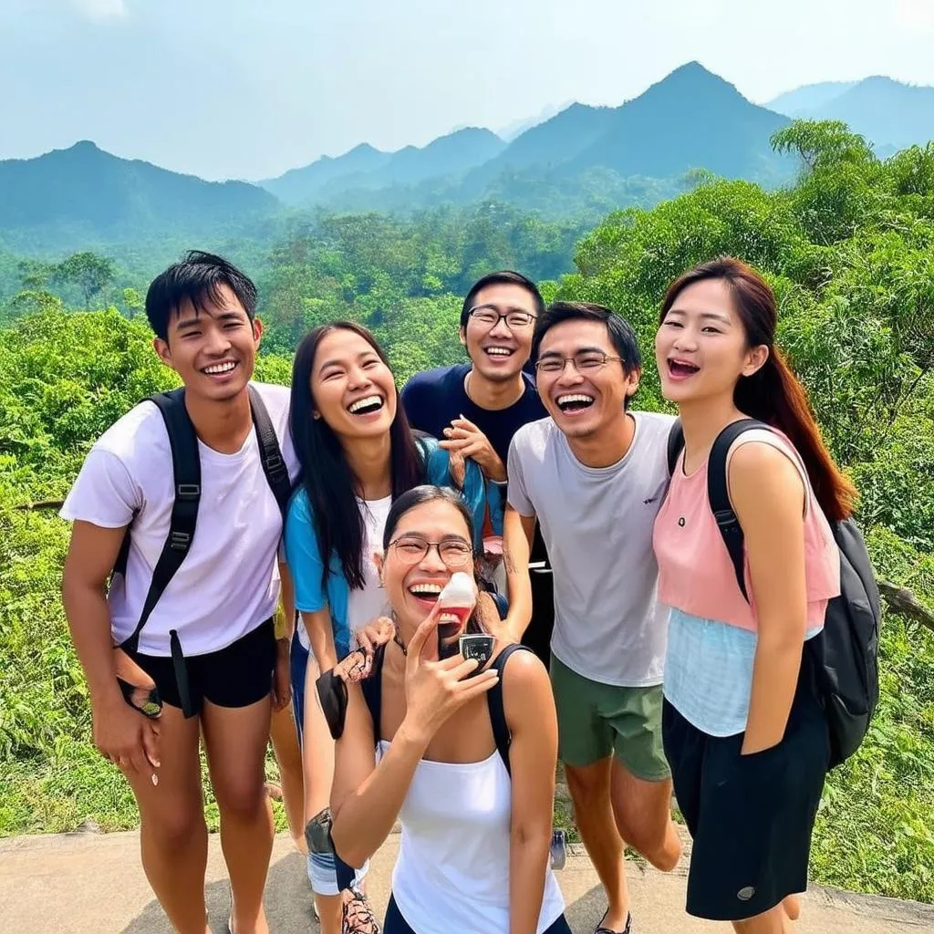 Group of friends enjoying a trip in Vietnam