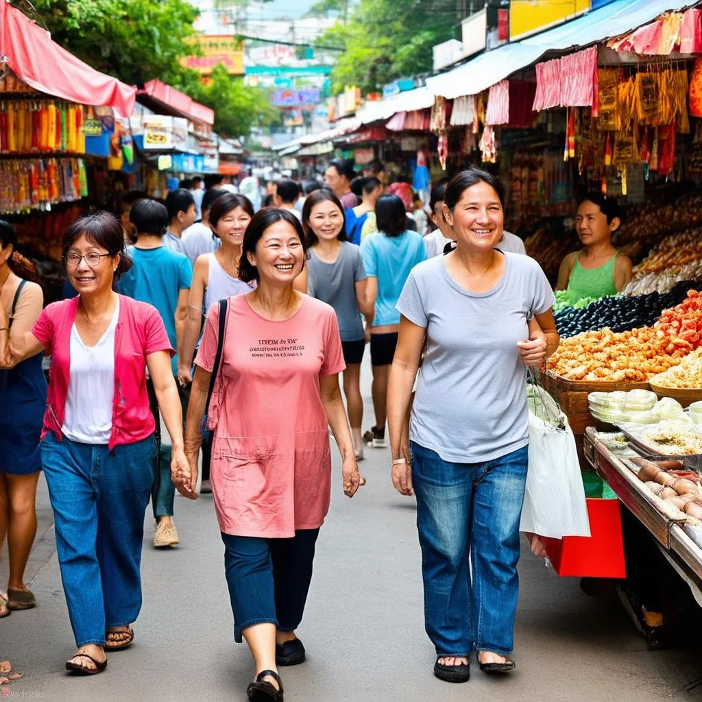 Group of tourists exploring Vietnam