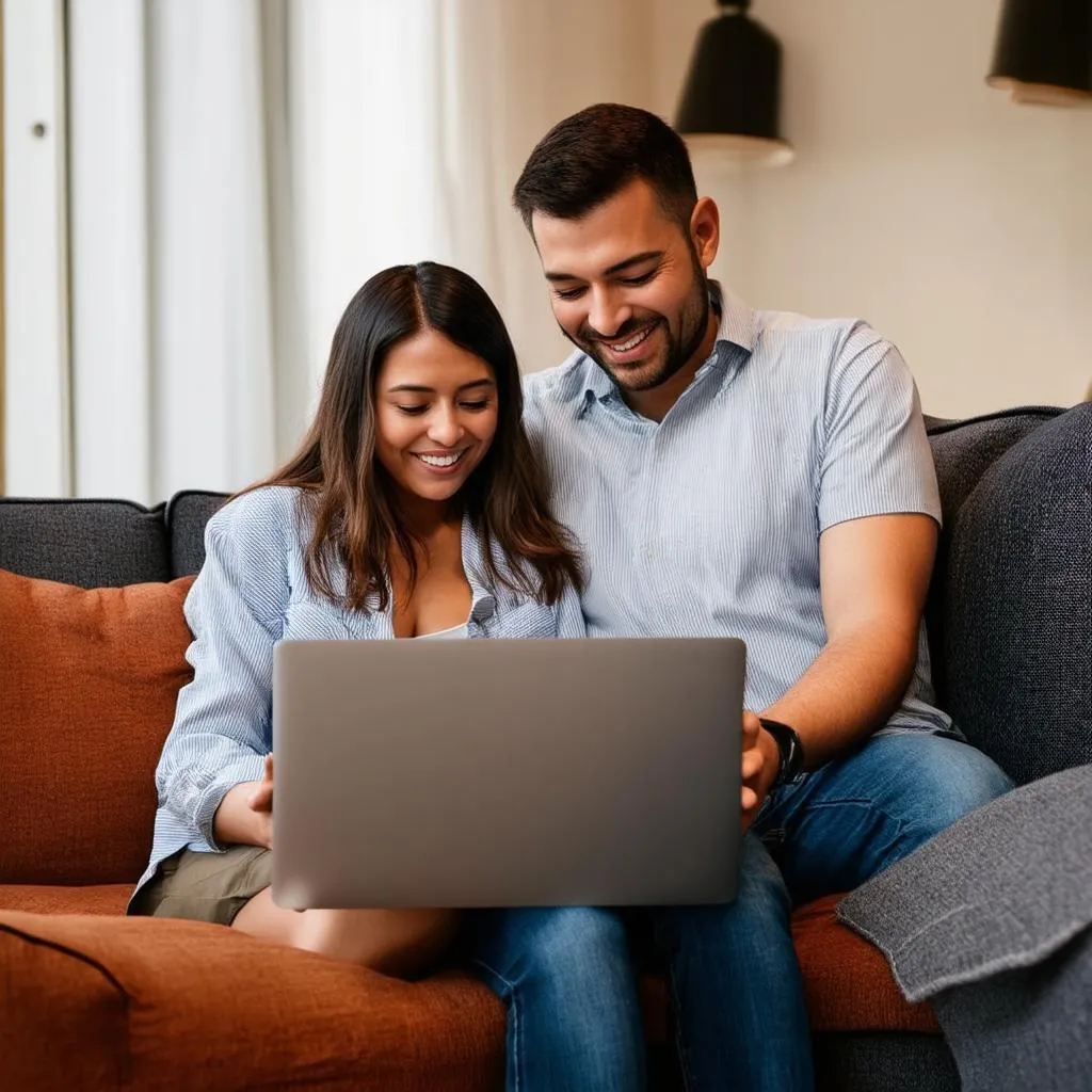 Couple looking at travel guide