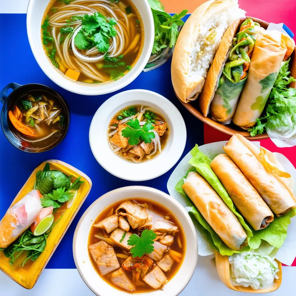 A spread of Vietnamese dishes