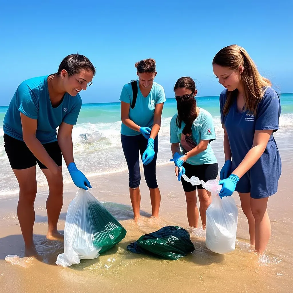 Volunteers cleaning up a beach