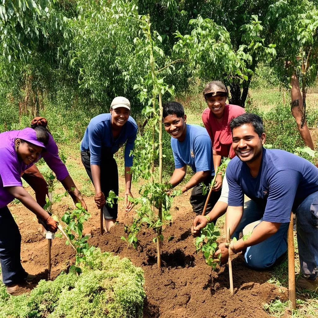 Group of volunteers planting trees