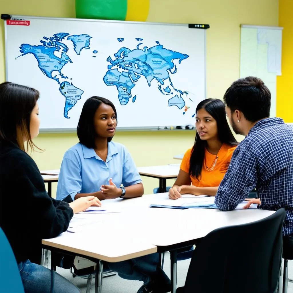 Students learning about hospitality in a classroom