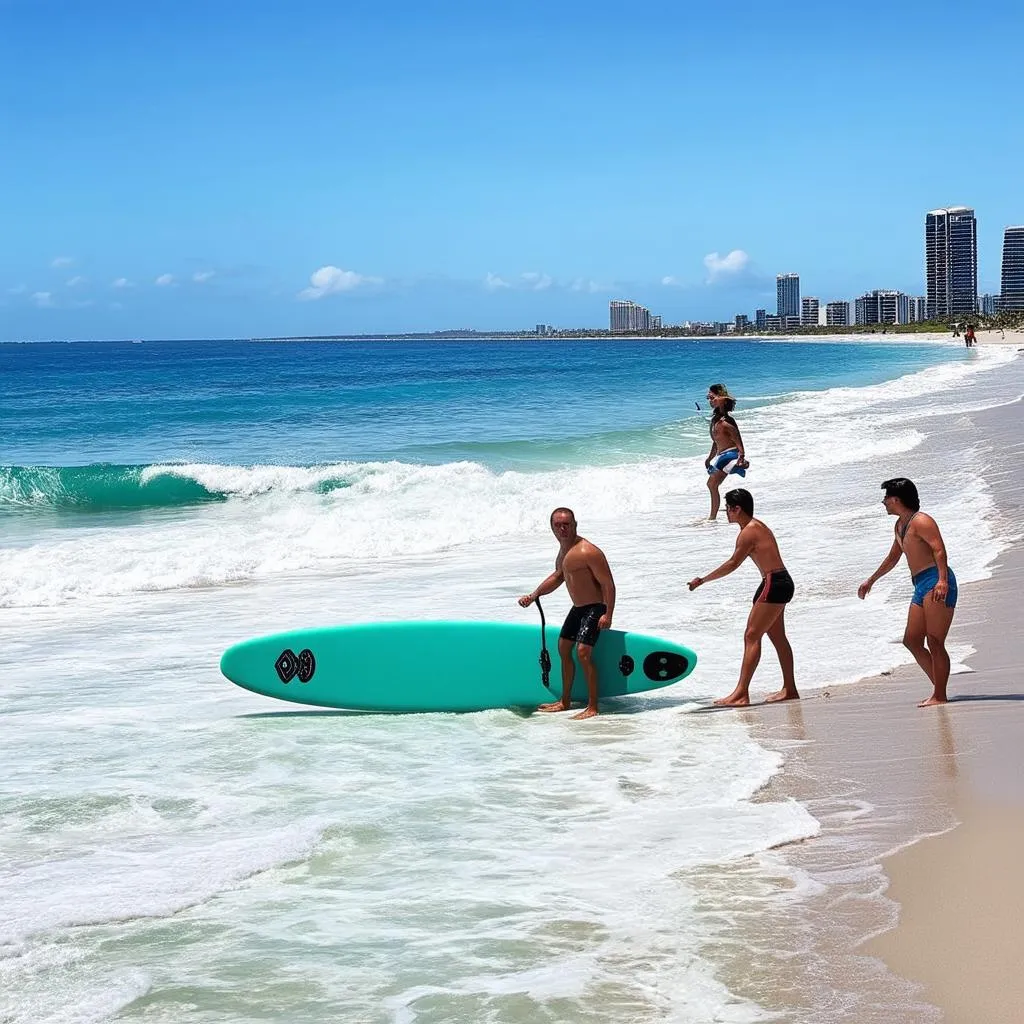 Tourists on Waikiki beach