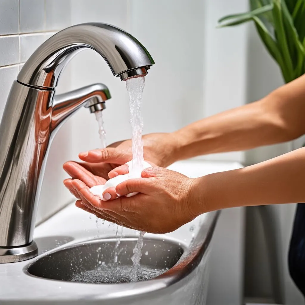 Washing hands in a sink