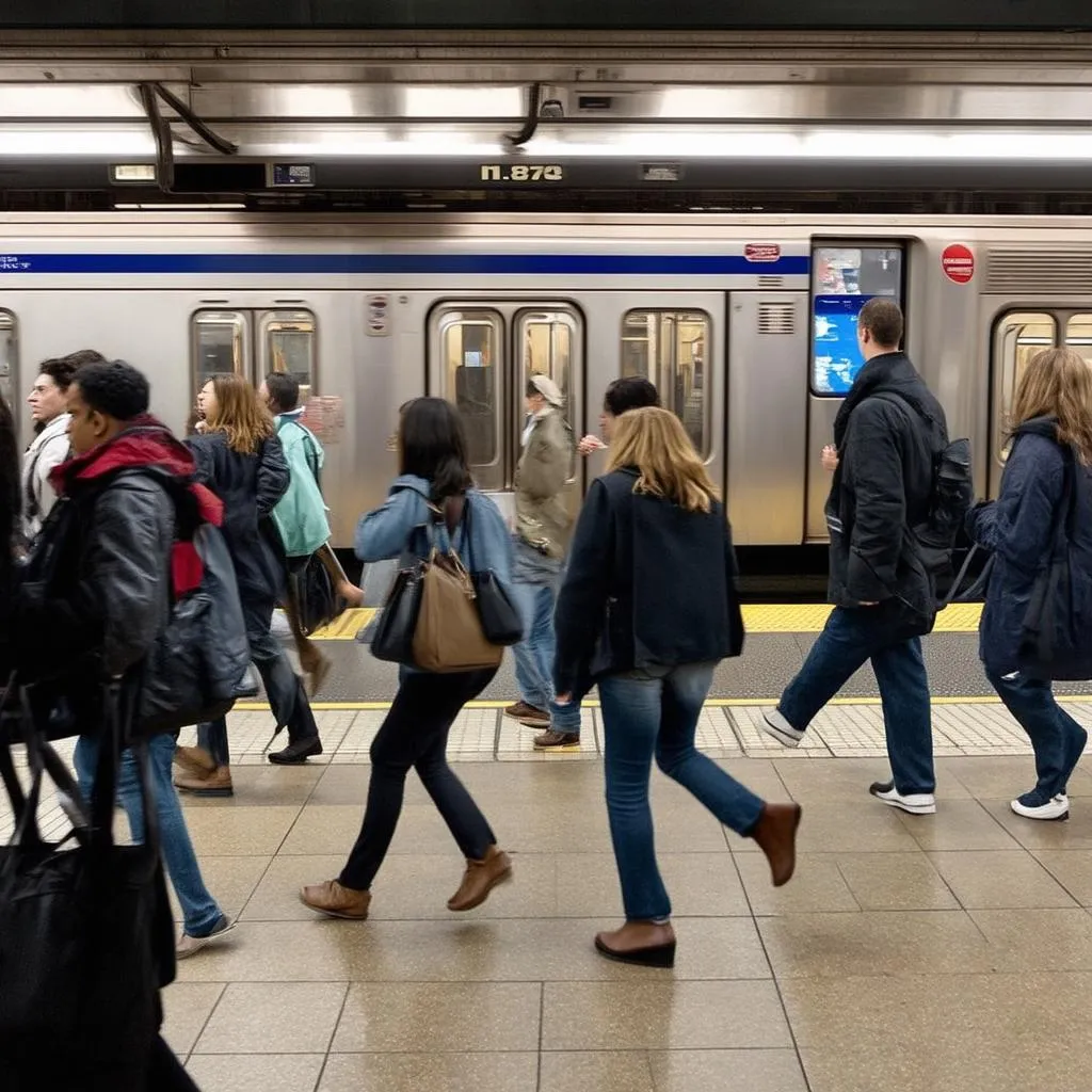 People waiting for the train at a bustling metro station in Washington DC