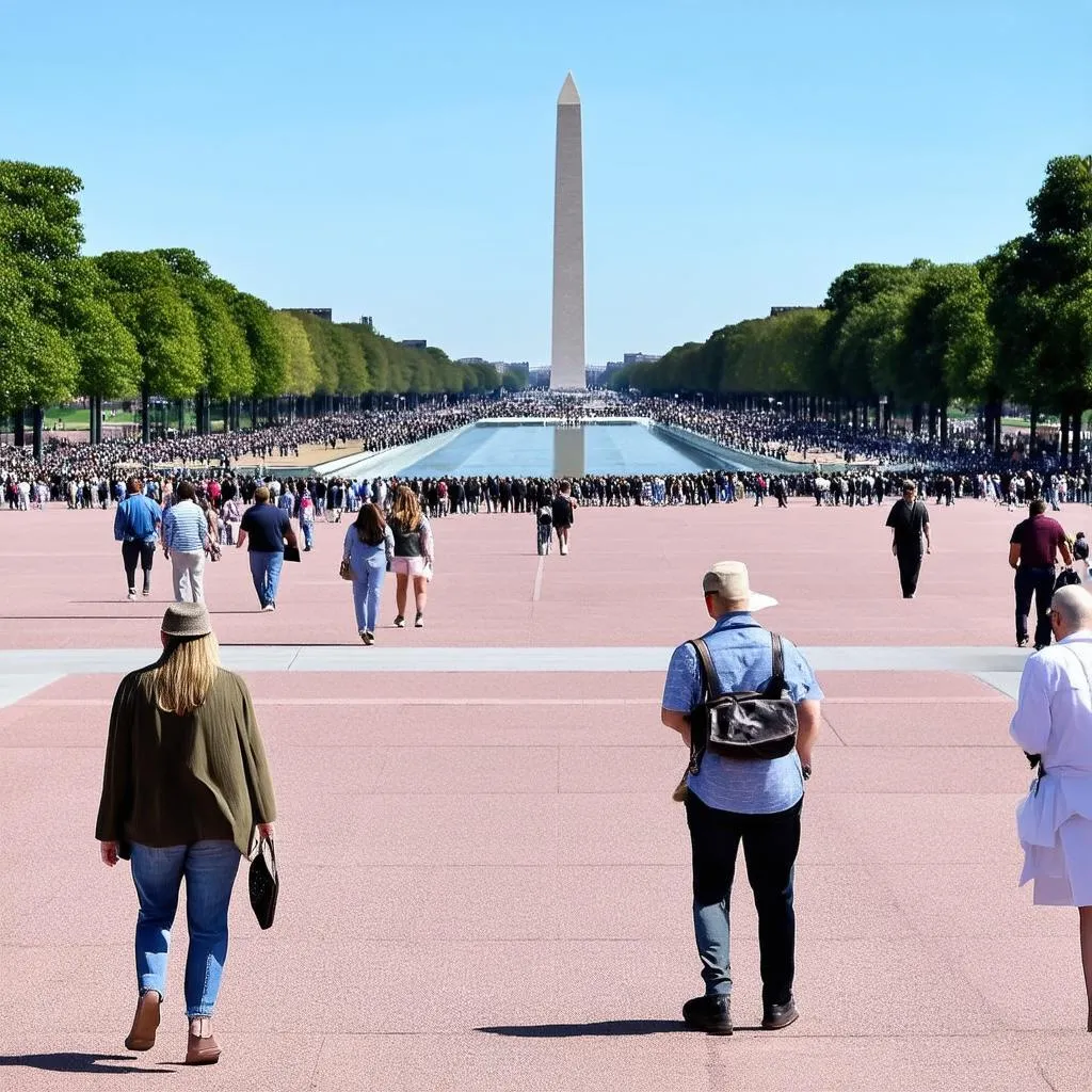 Tourists visiting the National Mall in Washington DC