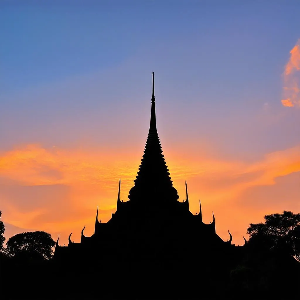 Wat Yai Chaimongkol temple at sunset