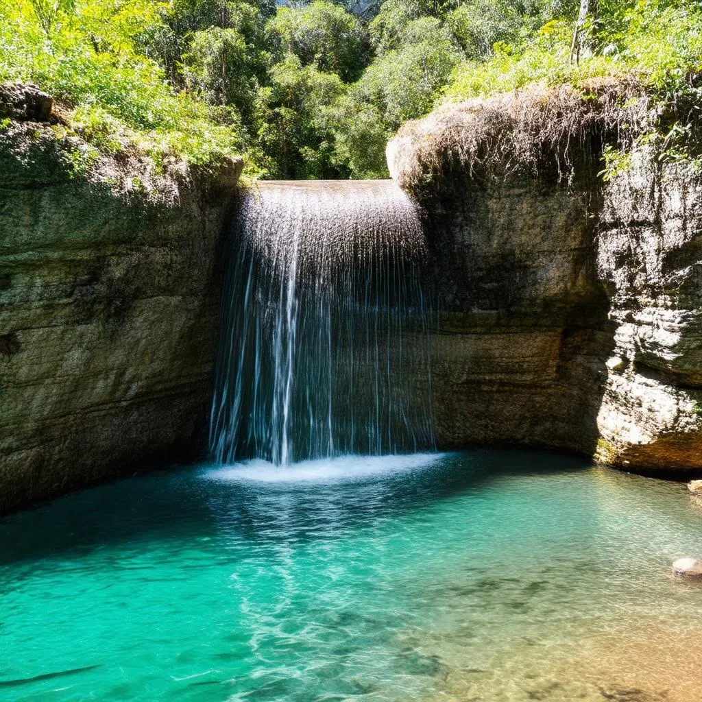 Waterfall Cascading into a Pool