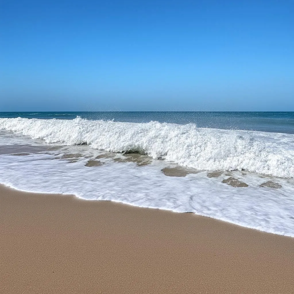 Ocean waves crashing on a sandy beach