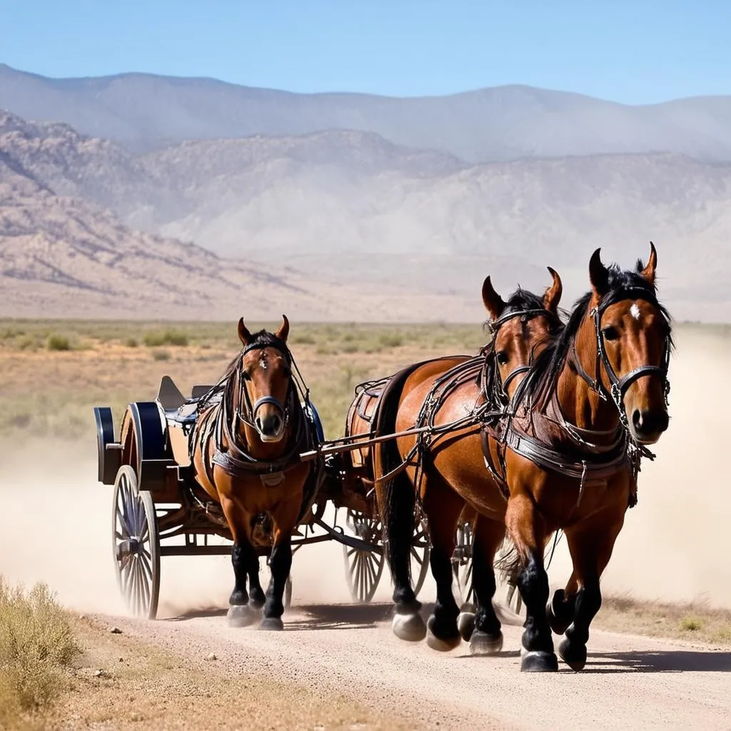 Wells Fargo stagecoach on a dusty road