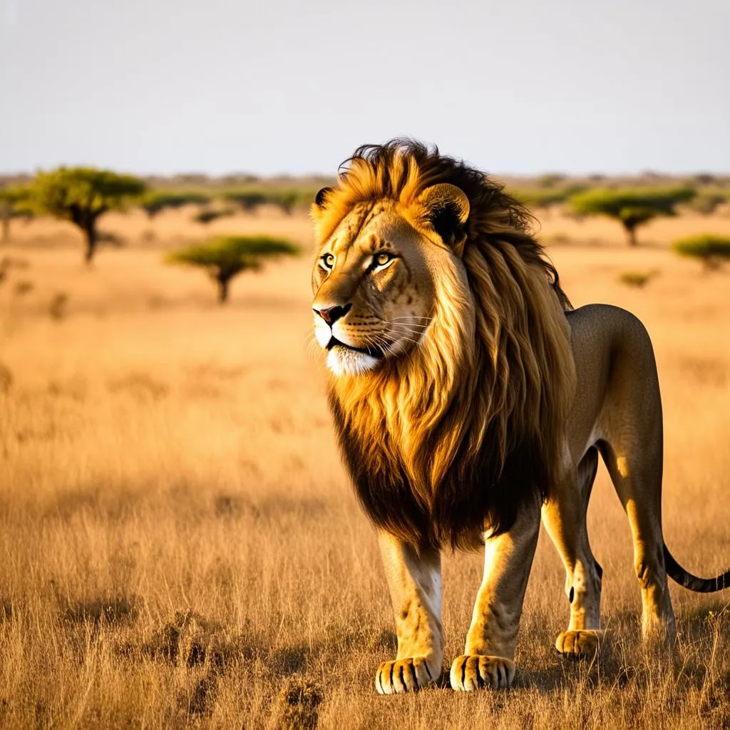 Majestic lion in the African savanna