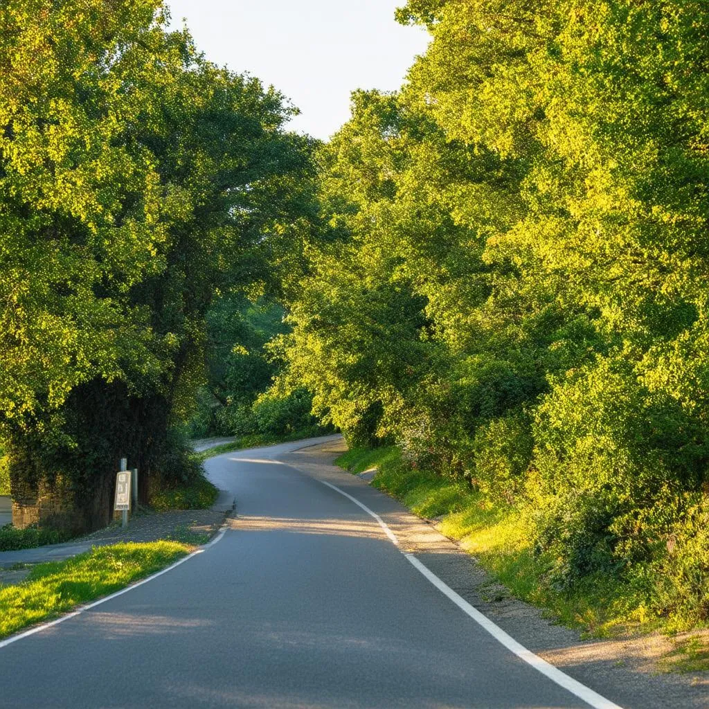 Suburban Road with Trees