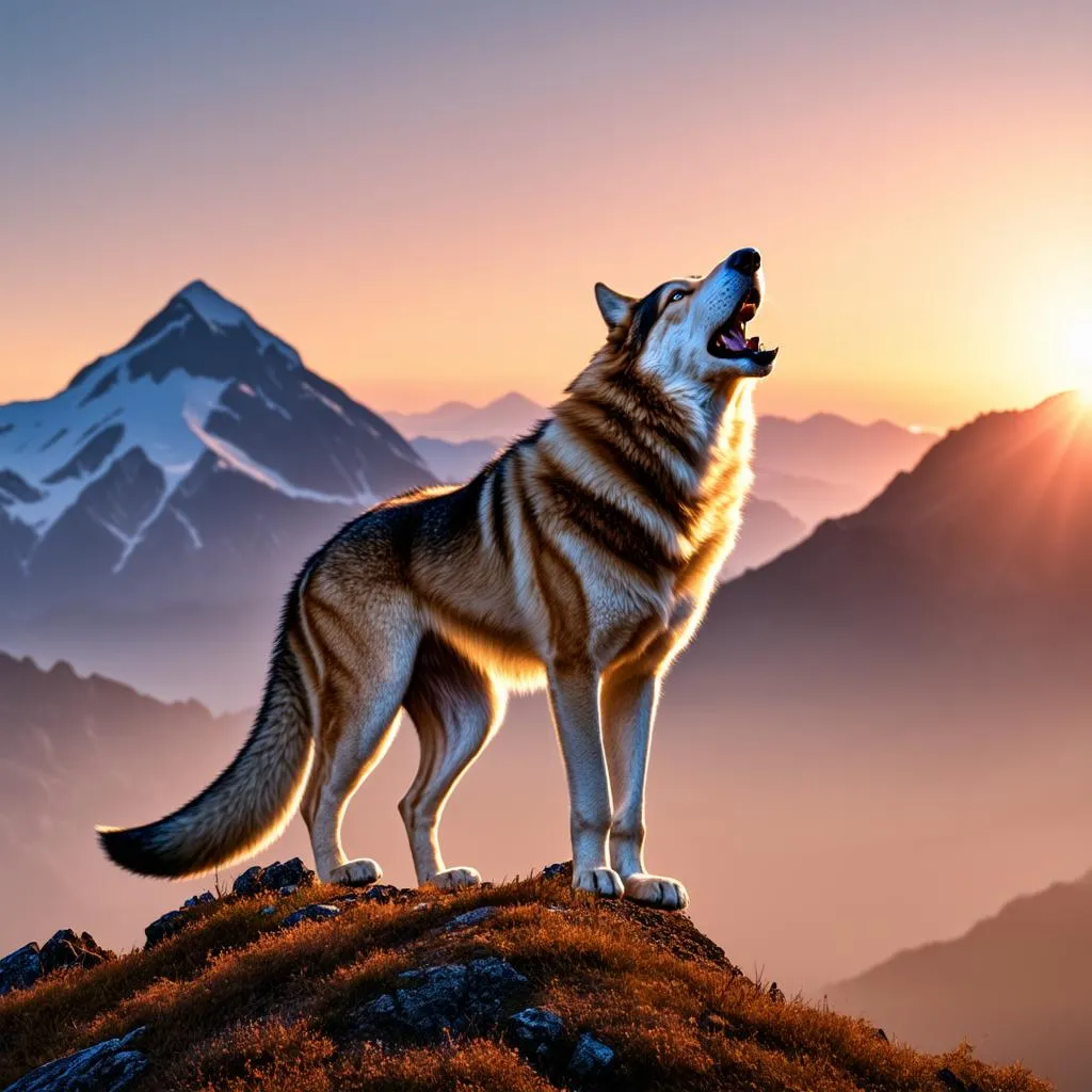 Wolf Howling in Mountains