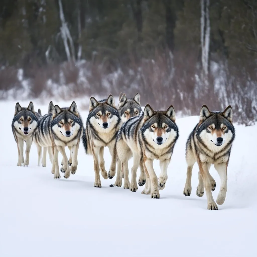 Single File Wolf Pack