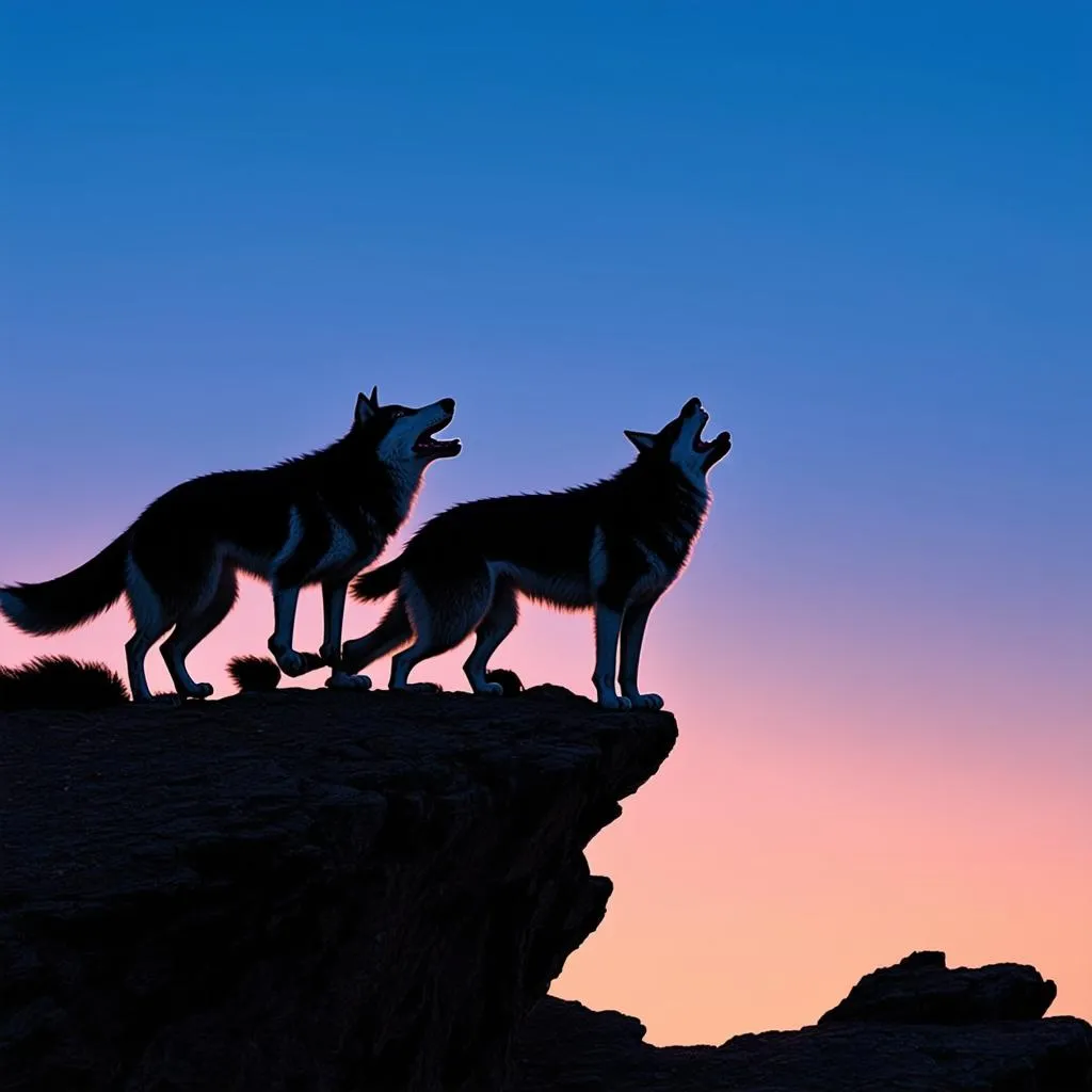 Wolves Howling at Twilight